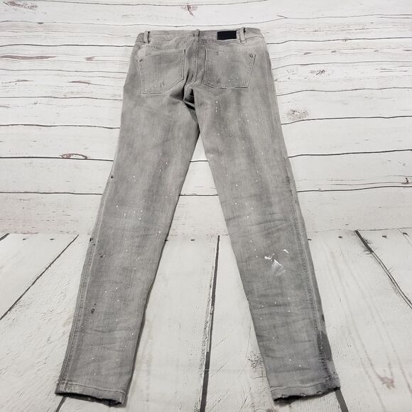 Zara Jeans Size 2 W27"xL29" Z1975 Skinny Jeans Ankle Zip Destroyed Painted Spots - Picture 3 of 8